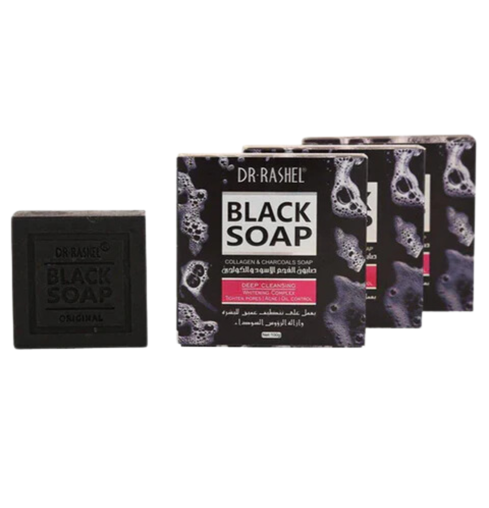 Dr.Rashel Collagen Charcoal Black Soap Deep Cleansing Facial Soap Tighten Pores, Acne & Oil Control - 100g