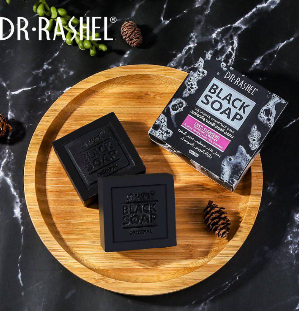 Dr.Rashel Collagen Charcoal Black Soap Deep Cleansing Facial Soap Tighten Pores, Acne & Oil Control - 100g