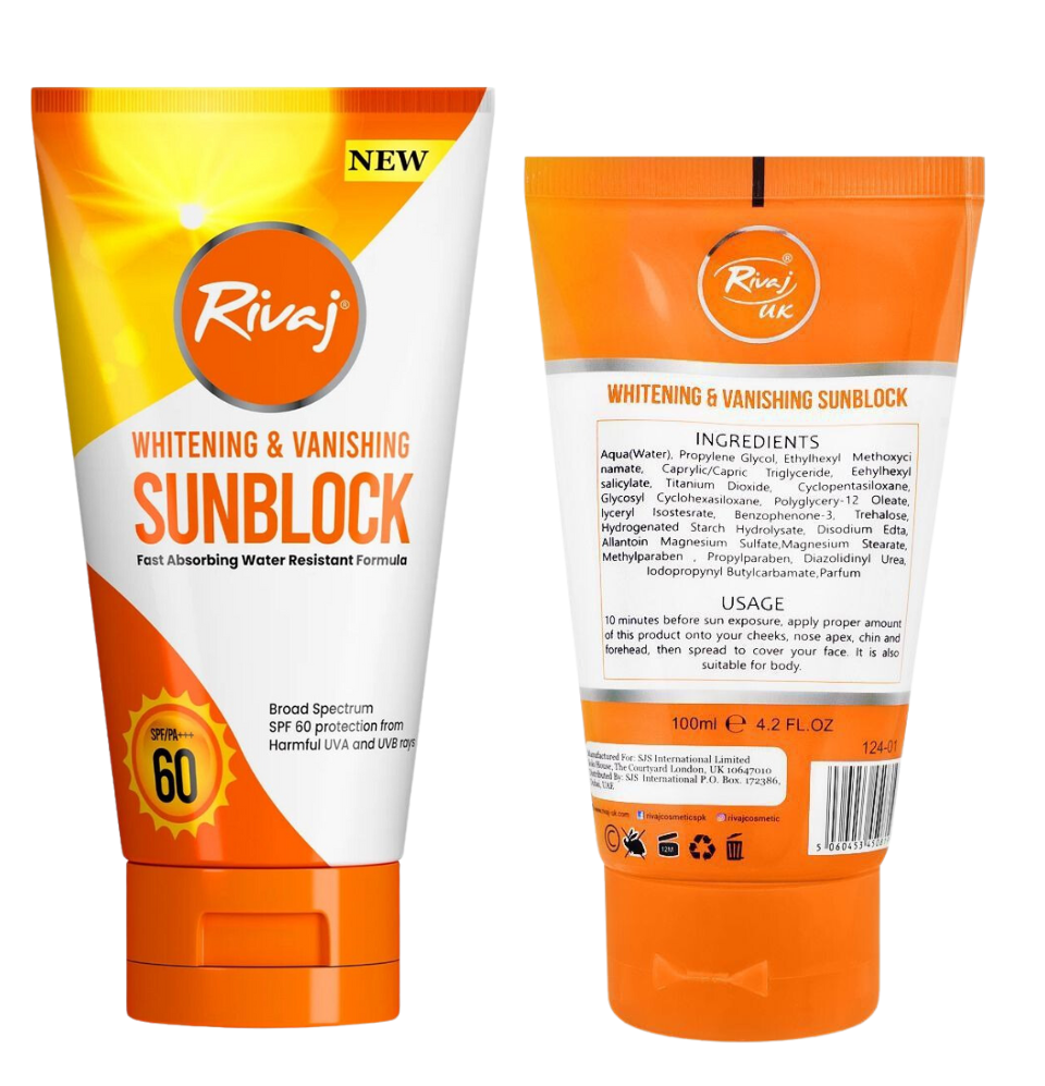 Rivaj Whitening & Vanishing Sunblock, SPF-60, 120ml