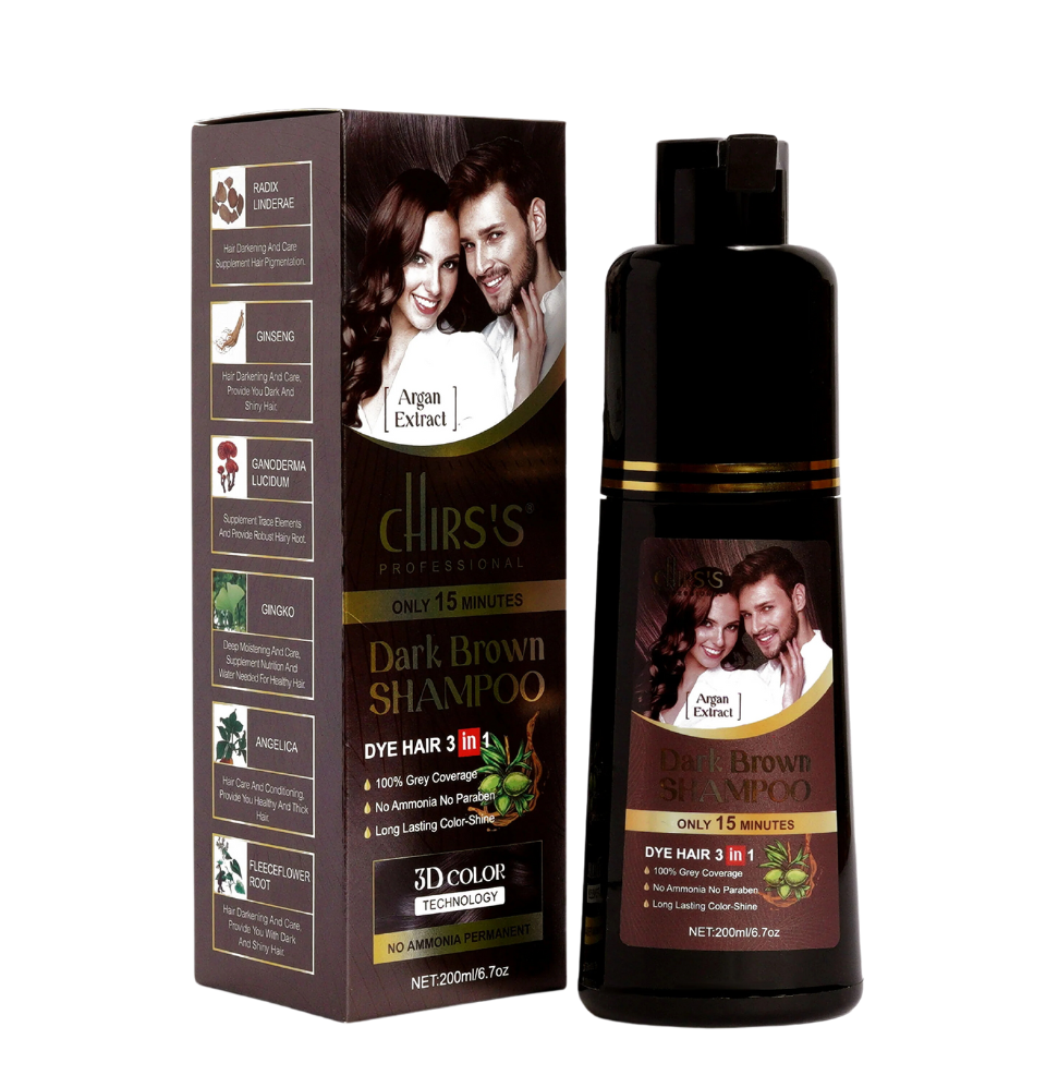 Chirs`S Professional Hair Color Shampoo With Argan Extract- 200ml - Dark Brown